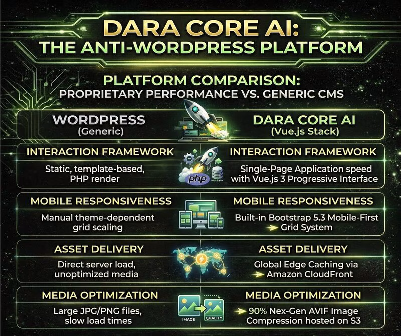WordPress vs. DaraCoreAI - The Anti-WordPress Platform